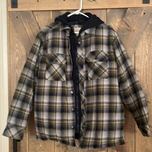 Boston Traders Green Plaid Flannel Shirt Full Zip Hoodie Quilt Lined